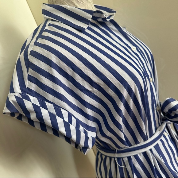 J.Crew Button Front Tie Waist Top in Bold Stripe Cotton Poplin sz S - Picture 8 of 12